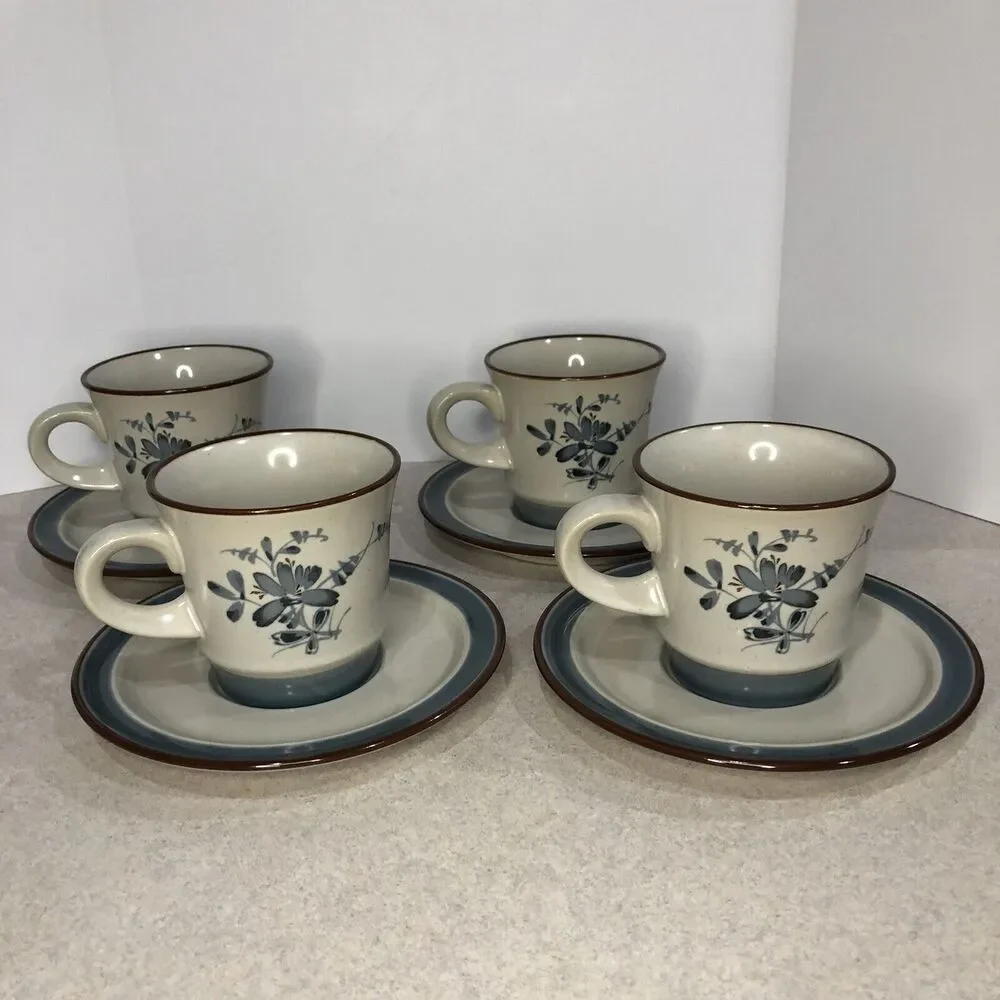 Vintage Noritake Stoneware Pleasure Tea Cup And‎ Saucers Set Of 4